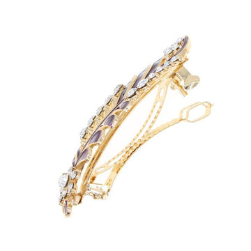 Enamel Leaf Barrette with Rhinestones Brown